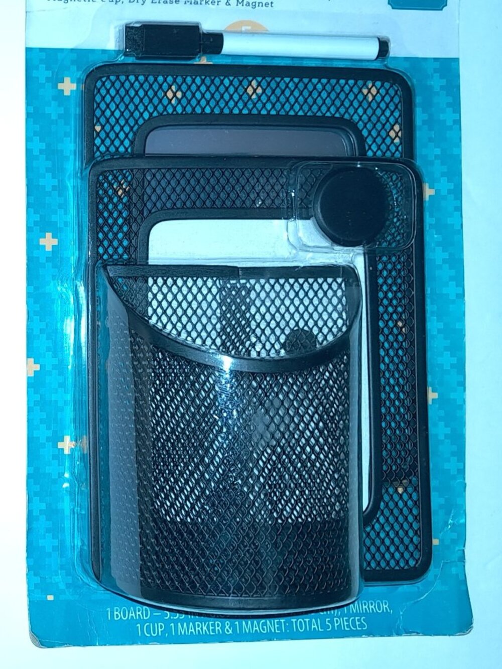 Locker Accessories Kit: Magnetic Dry Erase Board, Mirror, Marker, Cup, Magnet